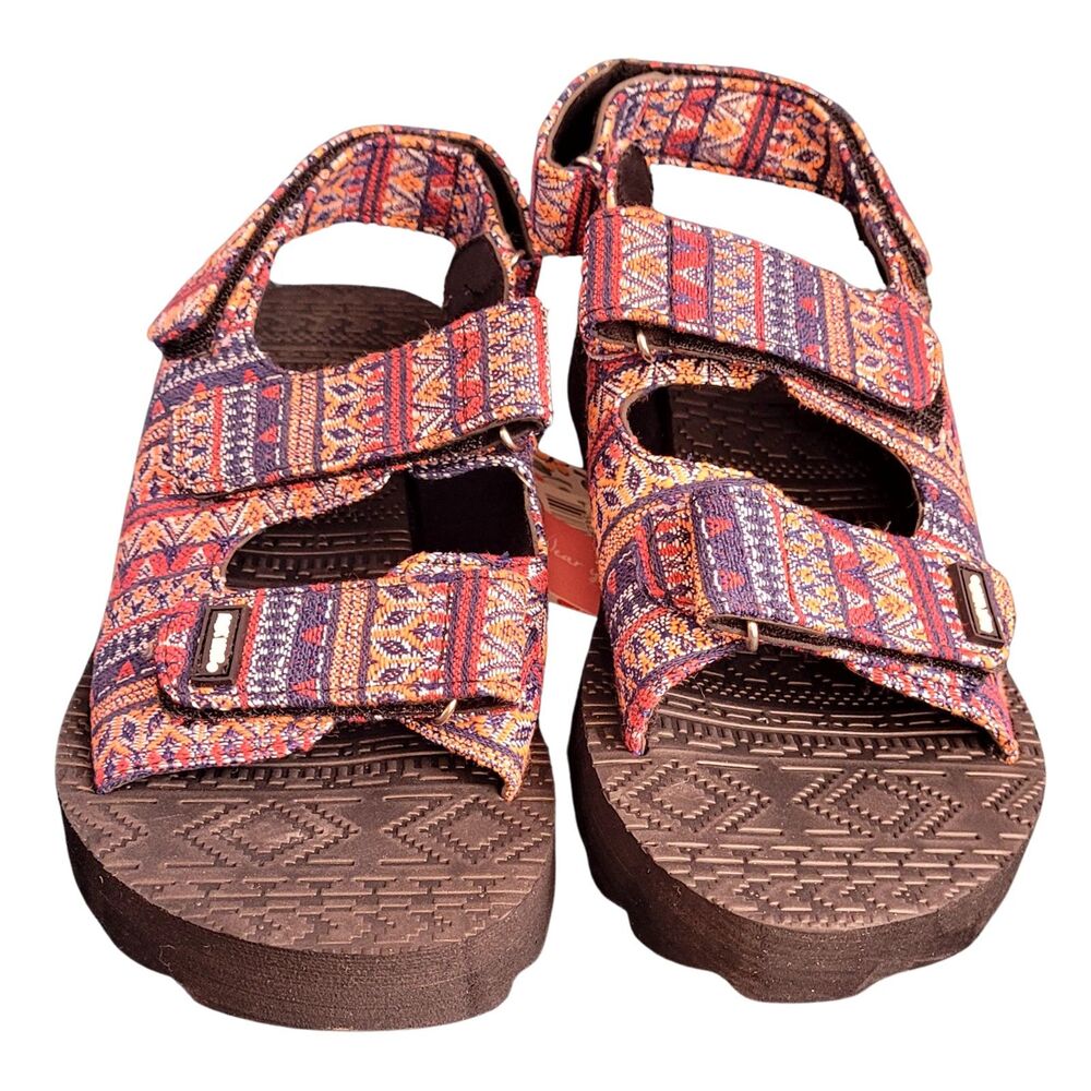 Muk Luks Navy Multi Women's 8 Lightweight Rubber Sole Southwestern Velcro Sandal - Picture 2 of 8
